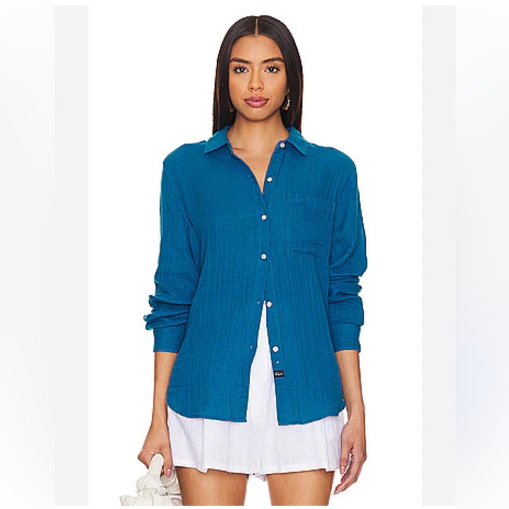 Rails Womens Size Medium Teal Button Down Long Sleeve Top